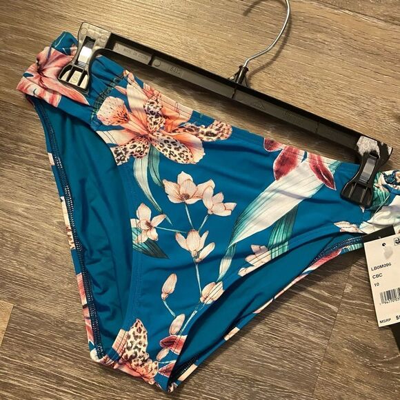 NWT LA Blanca Teal Floral Hipster Bikini Bottoms Multiple Sizes - Picture 1 of 9